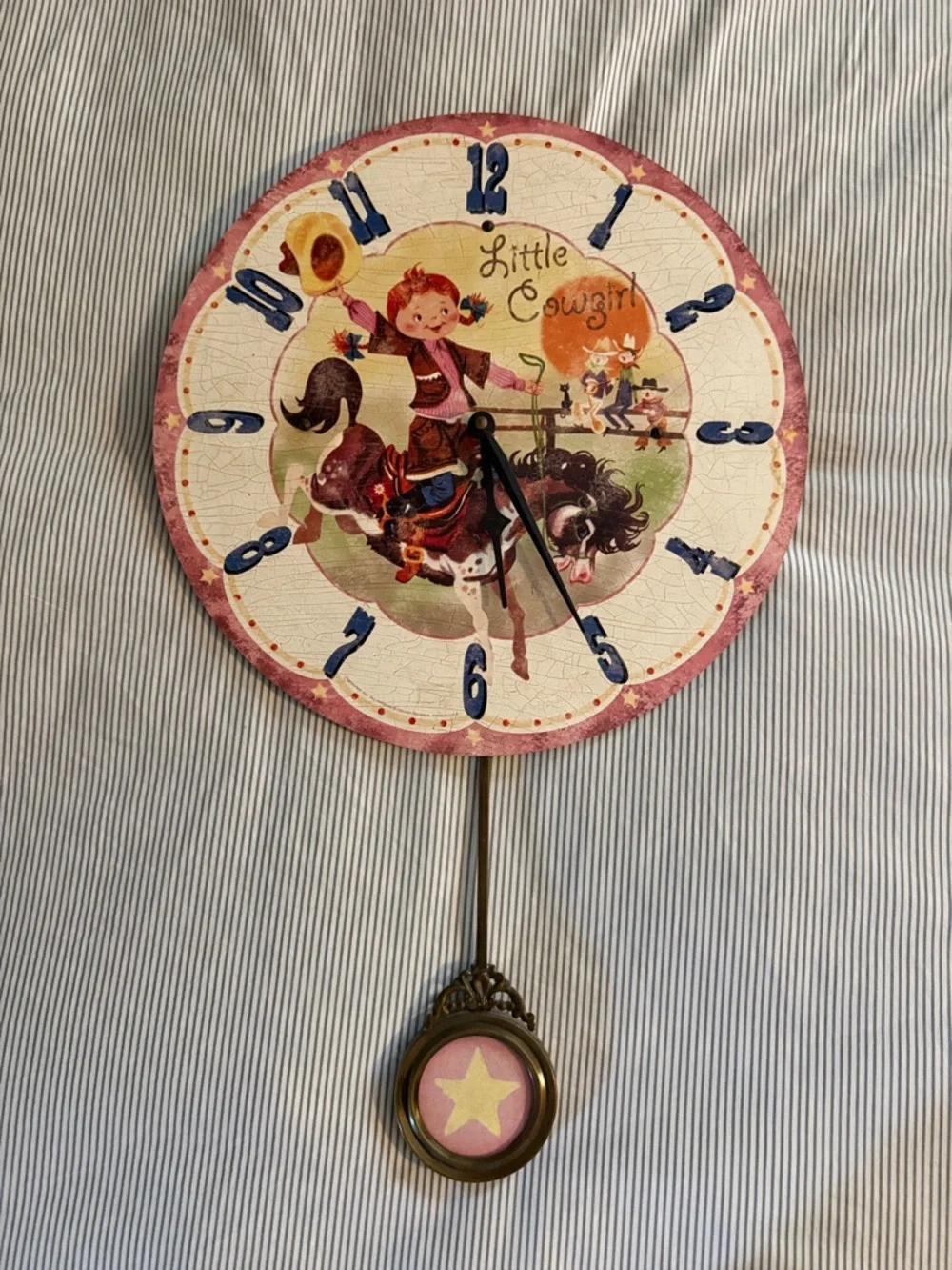 Little Cowgirl Pink Wall Clock with Pendulum